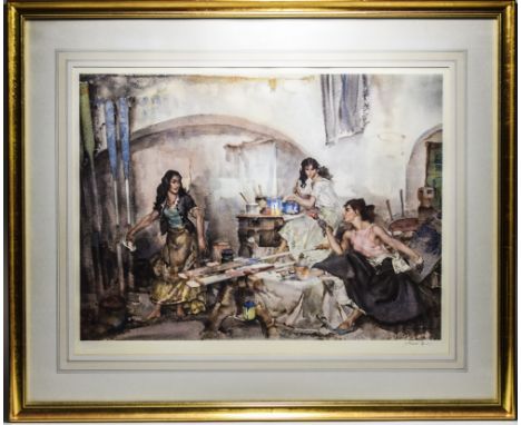 William Russell Flint 1880 - 1969 Pencil Signed Ltd Edition Colour Print / Lithograph. Titled ' A Question of Colour ' Ltd Ed