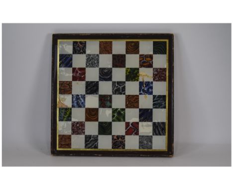 Marble Effect Chess Board Set With Alternating Marble Specimens, Glazed top , Wooden Frame 