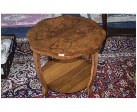 Early 20thC Walnut Coffee Table, Circular Lobed Top, Raised On Four Supports With Shelf To Base