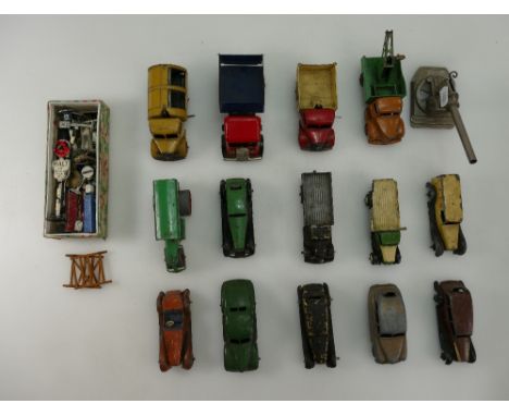 A collection of pre war and post war dinky model cars to include 24A American Ambulance, 30D Vauxhall Saloon, 36F Salmson 2 S