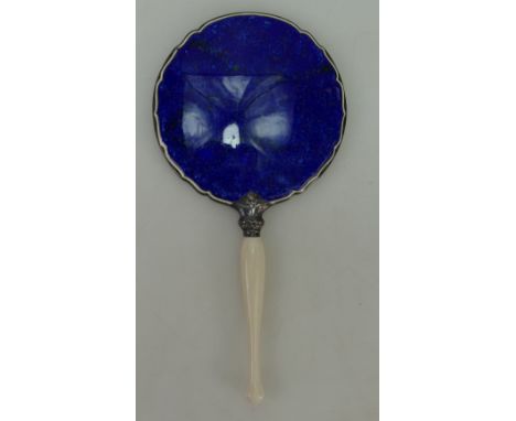 Silver and enamel ladies hand mirror (hallmarked 1935)