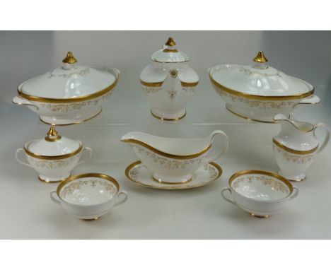A large collection of Royal Doulton tea and dinnerware in the Belmont design to include dinner plates, side plates, sandwich 