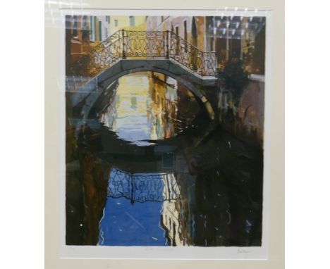 Jeremy Barlow, Serigraph picture "Ponte Veneziana", limited edition of 175 signed by the artist in gilt frame with certificat