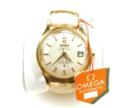 Omega gents 18ct gold constellation calendar chronometer wristwatch, C1959 with original Omega cream leather strap and box
