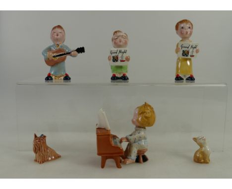 A collection of Beswick figures from the Good Night Choir comprising boy playing piano (neck re stuck), boy with guitar, boys