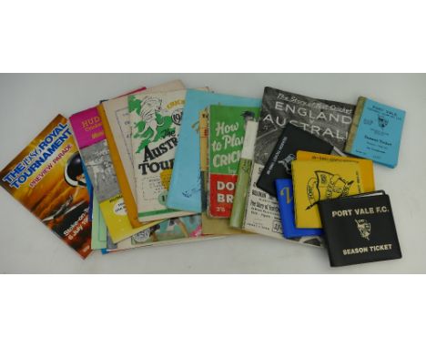A collection of old sporting programmes including Stoke City 1972 cup final, 1954 Port Vale V Blackpool FA cup 5th round, var
