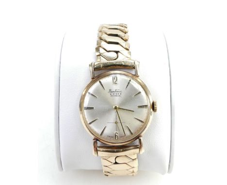 9ct gold gents vintage Bentima Star incabloc wristwatch with gold plated expandable strap