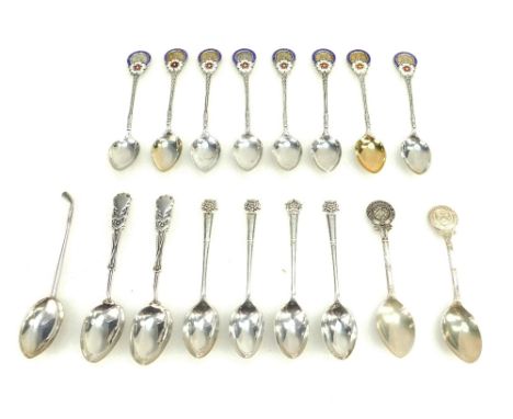 A collection of Silver & Enamel various gold spoons  (276g)
