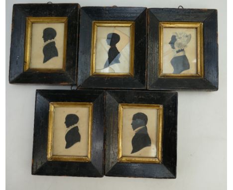 A collection of 19th century miniature silhouette portrait pictures of Thomas Cropp and various family members, all in black 
