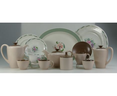 A collection of Poole tea set in brown & cream + additional wares