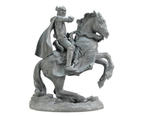 Wedgwood prototype black basalt figure of a Viking warrior on rearing horse, height 33cm (axe head missing and no factory mar