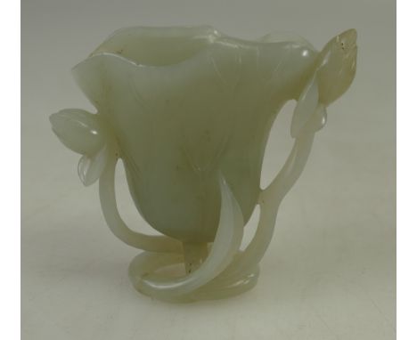 Qing Dynasty (1644-1911) A Chinese white Jade carved Lotus brush pot, height 7.6cm