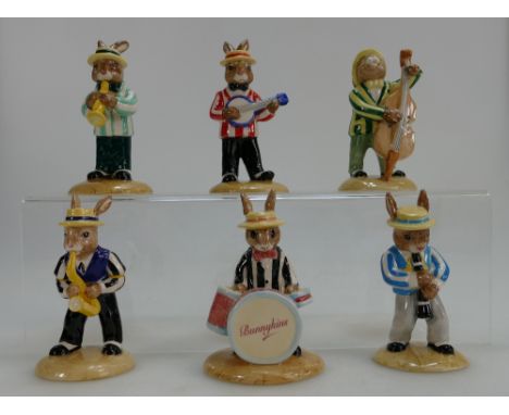 A collection of Royal Doulton Bunnykins figures from the Jazz Band Collection to include Trumpet Player DB210, Banjo Player D