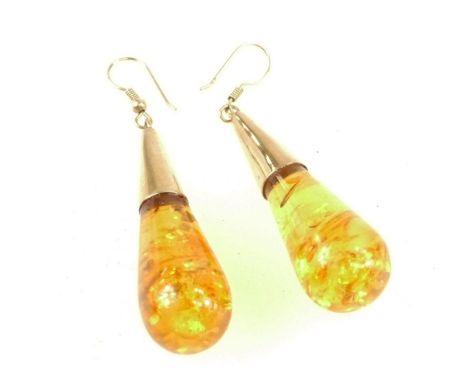 A vintage pair Baltic amber earrings with gold unmarked mounts (total weight 40g) (2)