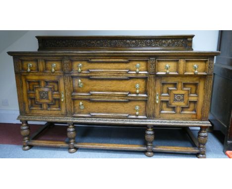 Quality 1920's Carved Oak Buffet Sideboard, 184 x 60 x 99cm to top