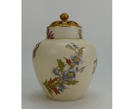 Royal Worcester Blush Ivory Porcelain Reticulated Potpourri Jar, Puce Mark to base, height 19cm