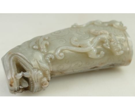 Qing Dynasty (1644-1911) A Chinese white Jade carved Dragon Rhyton cup, height 16.5cm