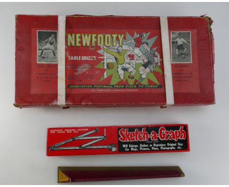 1940's Boxed 'Newfooty' boxed table soccer game together with later toy mirror scope and sketch-a-graph (3)