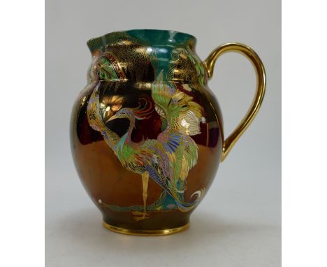 Carltonware large jug decorated in the Secretary Bird design 4018  in enamelled colours, height 20cm  (some wear to gilding o