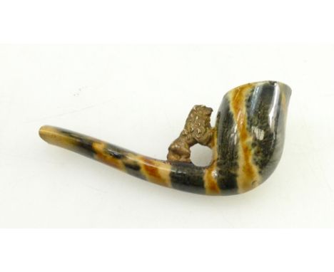 18th century Prattware part pipe mounted with a lion supporting the bowl