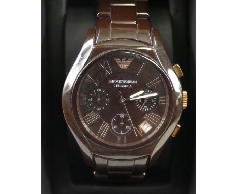 Emporio Armani gents quartz Chronograph steel wristwatch and strap in brown metallic finish, in original box