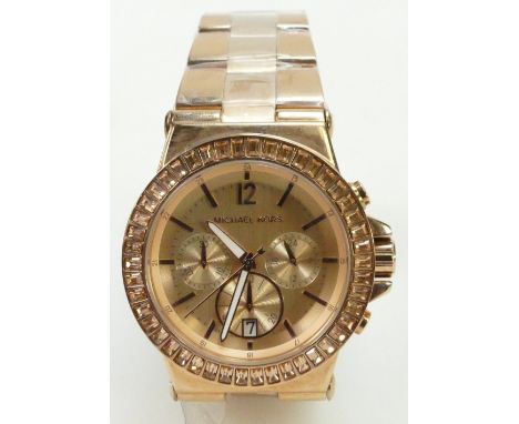 Michael Kors designer Chronograph gents steel wristwatch and strap in rose gold finish, in original box