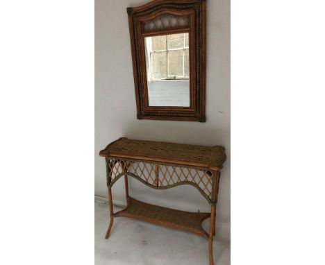 RATTAN CONSOLE AND MIRROR, duo colour woven rattan, rectangular console and matching wall mirror, console 90cm x 37cm D x 77c