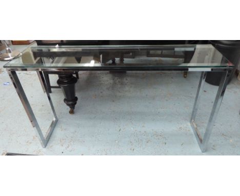 CONSOLE TABLE, contemporary Continental style, tempered glass top, 150.5cm W x 40.5cm D x 84cm H. 