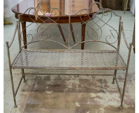 GARDEN BENCH, verdigris metal, two seater, 110cm x 50cm x 96cm H.