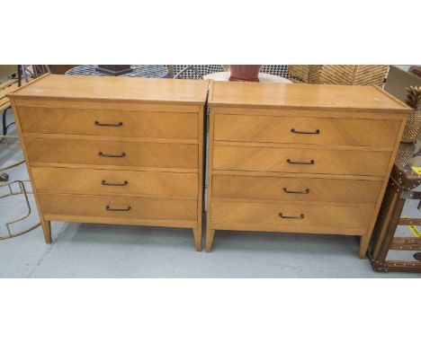 CHESTS, a pair, mid 20th century French light oak with four drawers (bears paper labels 'Grenoble' dated 1967), 90cm H x 91cm