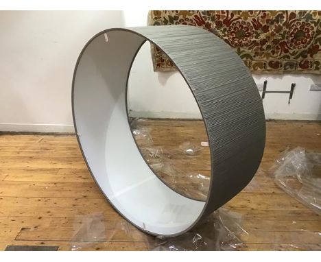 A pair of hanging light shades, the circular frame with metallic silver fabric (50cm x 125cm) (2)