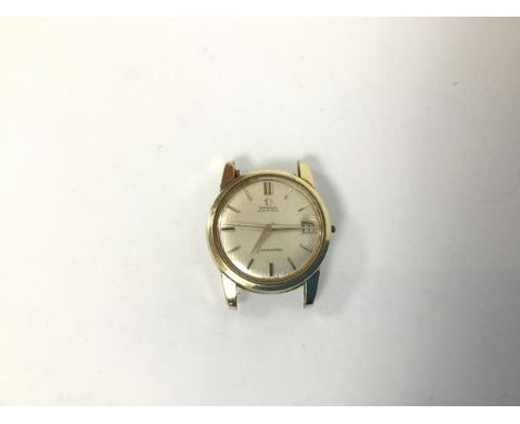 A vintage gentleman's Omega Seamaster wristwatch with gilt metal case and stainless steel back, with baton hour markers and d