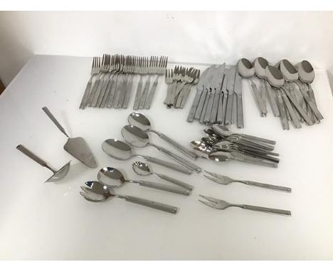 Edelstahl cutlery including dinner forks, knives, spoons, salad or dessert forks, teaspoons (12 of each), also serving spoons