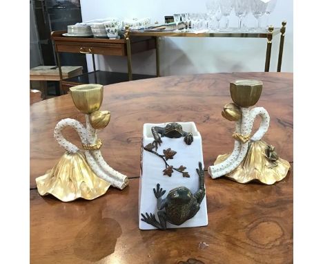 A group of Royal Worcester porcelain in the aesthetic taste, comprising a vase of square section tapering form, applied with 