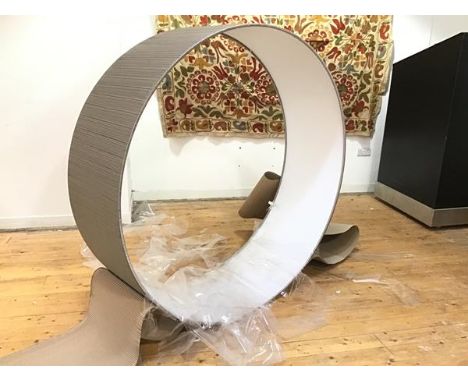 A single large hanging light shade, the circular frame with metallic silver fabric (50cm x 125cm)