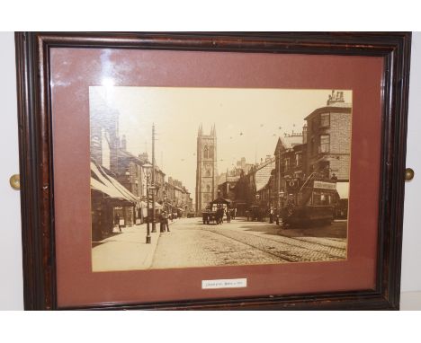 Framed print depicting Churchgate Bolton 1909 
