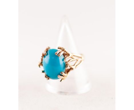 A GOLD (no carat mark) RING, set with a turquoise stone, 7.1gms gross
