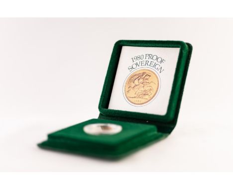 ELIZABETH II UK 1980 GOLD PROOF SOVEREIGN, in case with leaflet