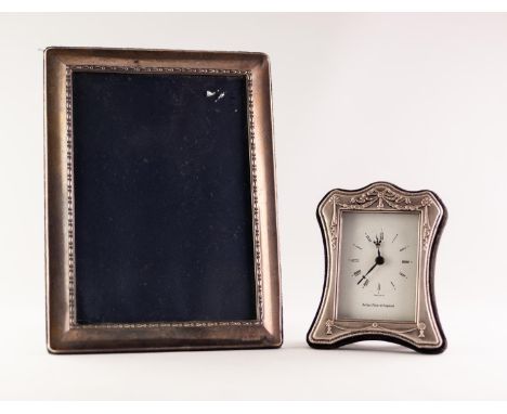 MODERN SILVER FRONTED AND BLUE PLUSH OBLONG PHOTOGRAPH FRAME with bead and bar decoration and easel support 8 1/4" (21cm) x 6