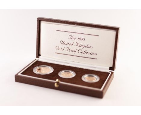 ELIZABETH II UK 1983 GOLD PROOF COIN COLLECTION OF THREE COINS, viz £2, sovereign and half sovereign, in 22ct gold, total wei