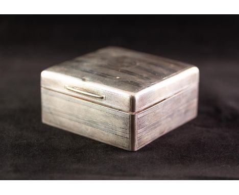 GEORGE V SILVER SQUARE CIGARETTE BOX with engine turned decoration and with World War I related inscription "Dr A Knight R.F.
