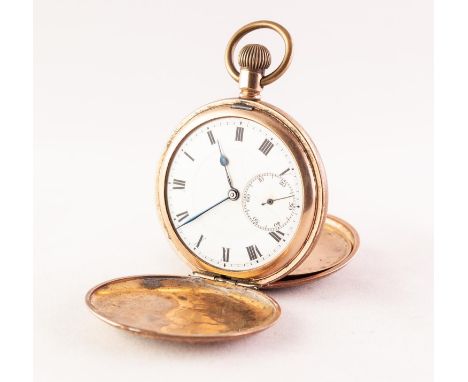 LIMIT ROLLED GOLD SWISS FULL HUNTER POCKET WATCH with Swiss movement, white Roman dial with subsidiary seconds hand, in 'Supr