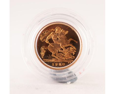 ELIZABETH II UK 1980 GOLD PROOF HALF SOVEREIGN, in case with leaflet