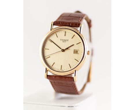 GENTS TISSOT "1853" 18ct GOLD WRIST WATCH with probably quartz movement , the gilt circular dial with batons, centre seconds 