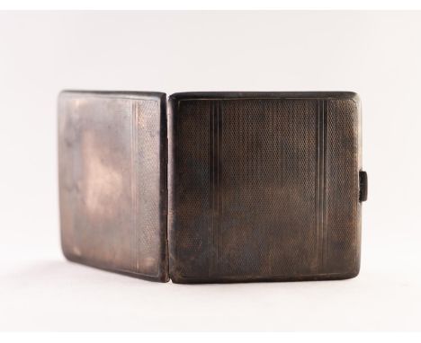 SILVER ENGINE TURNED POCKET CIGARETTE CASE, 3 1/4" square, Birmingham 1934, 3 ozs