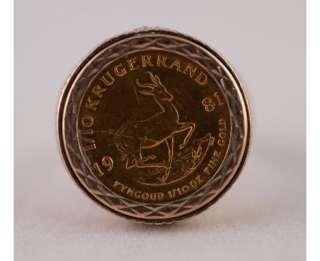 A TENTH KRUGERAND COIN LOOSE MOUNT IN A RING SHANK, ring size L1/2, 6.96g Good condition.