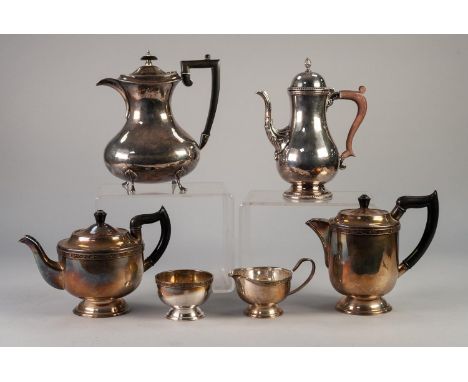 VINERS FOUR PIECE ELECTROPLATED TEA SERVICE, of cylindrical, footed form with slender embossed borders, together with a GEORG