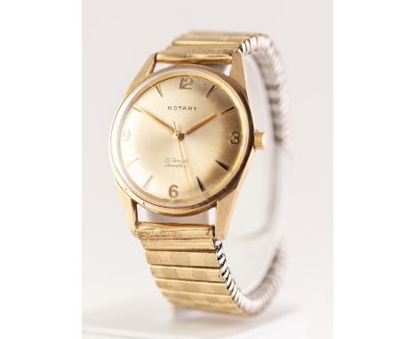 GENTS ROTARY 9ct GOLD SWISS WRIST WATCH 21 jewel incabloc movement, the circular silvered dial with four Arabic numerals and 