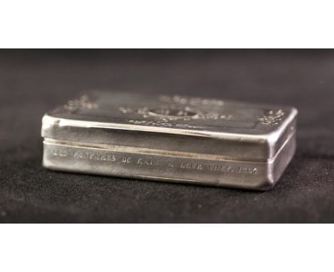 A NINETEENTH CENTURY FRENCH SILVER SNUFF BOX, the hinged cover and base engine turned and floral engraved centering a cartouc