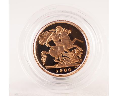 ELIZABETH II UK 1980 GOLD PROOF HALF SOVEREIGN, in case with leaflet